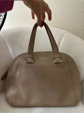 LANCEL Paris Elegant Beige Leather Domed Satchel Bag